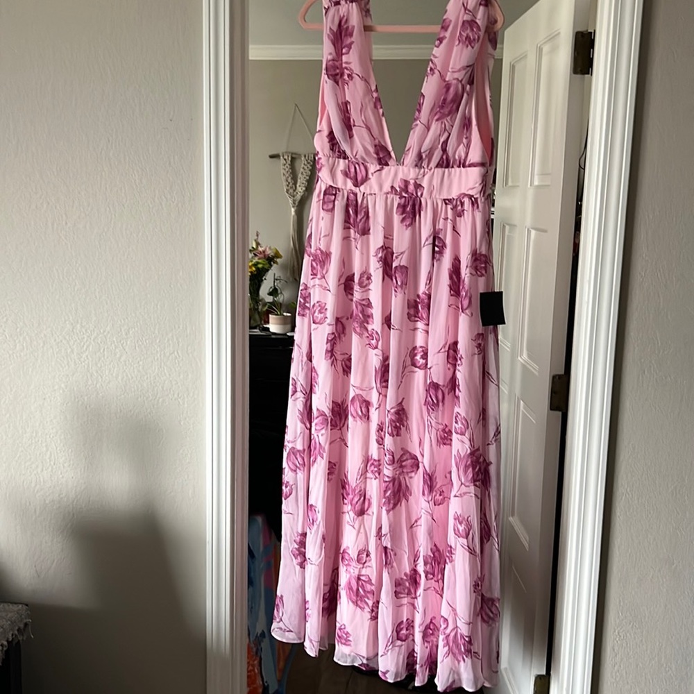 Pink floral wedding guest dress